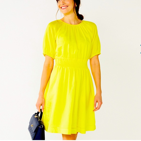 DRAPER JAMES Smocked Waist Canary Yellow Dress Size M - Picture 1 of 8